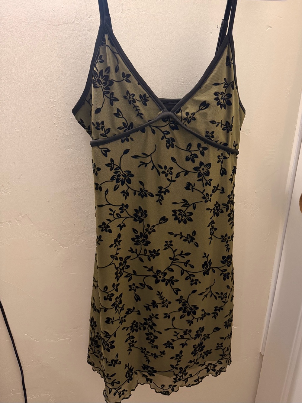 SHEIN Olive Green Floral Slip with Black Trim